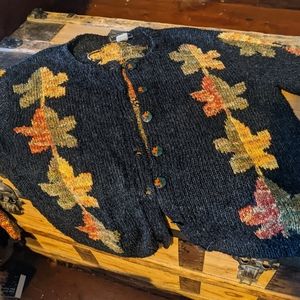 Hand Loomed Vintage Leaf button Sweater